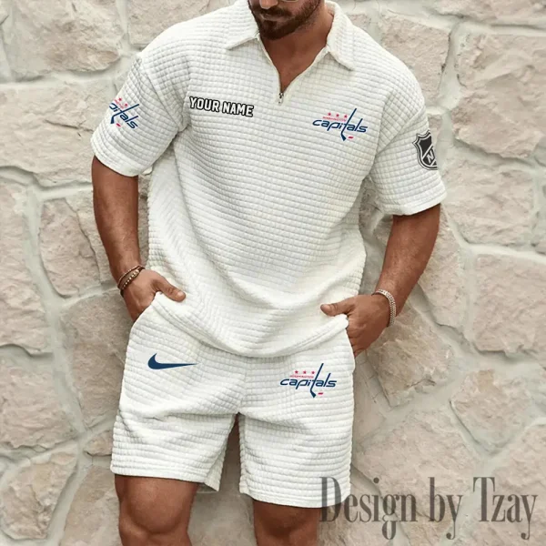 Washington Capitals Men's Waffle Knit Short Sleeve Slim Fit Soft Summer And Shorts BSPTWHZSS239