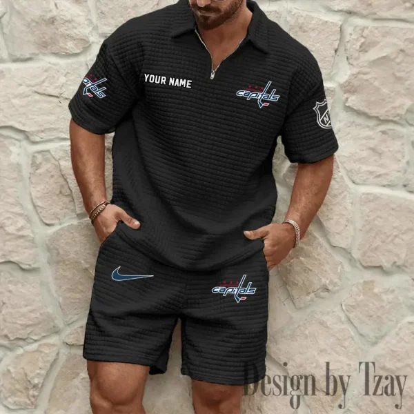 Washington Capitals Men's Waffle Knit Short Sleeve Slim Fit Soft Summer And Shorts BSPTWHZSS239 - Image 3