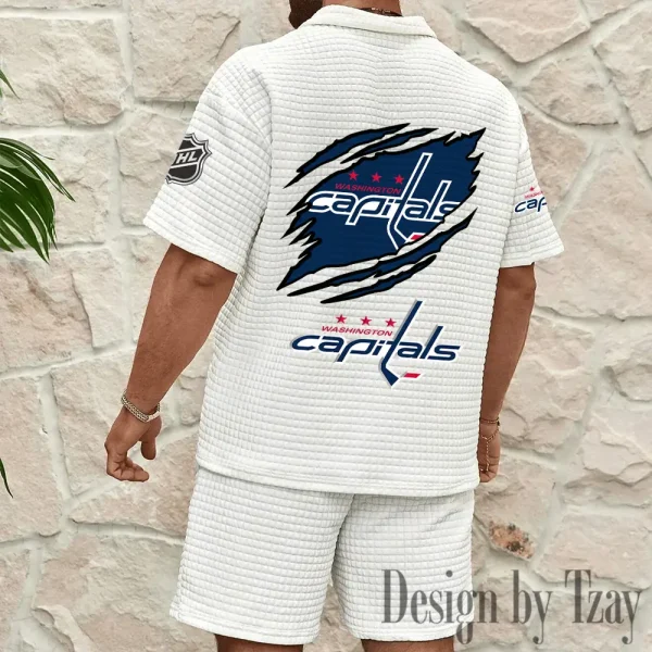 Washington Capitals Men's Waffle Knit Short Sleeve Slim Fit Soft Summer And Shorts BSPTWHZSS239 - Image 7