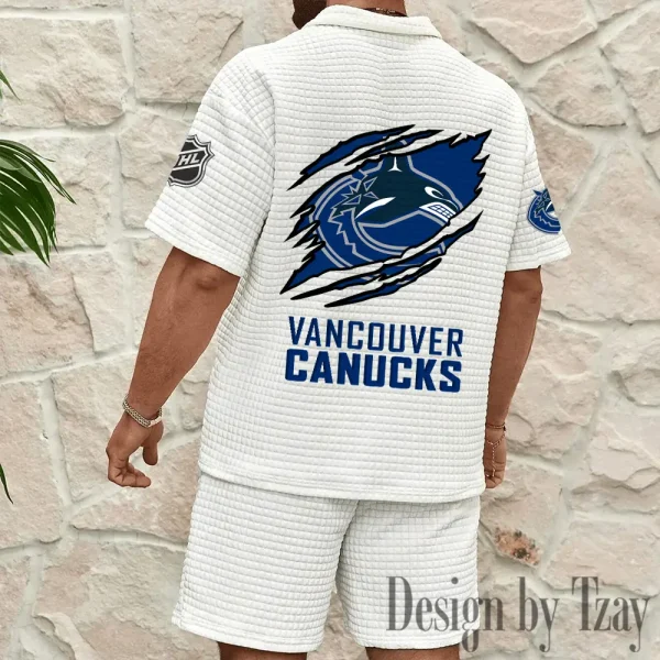 Vancouver Canucks Men's Waffle Knit Short Sleeve Slim Fit Soft Summer And Shorts BSPTWHZSS240 - Image 5