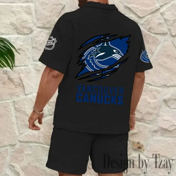 Vancouver Canucks Men's Waffle Knit Short Sleeve Slim Fit Soft Summer And Shorts BSPTWHZSS240 - Image 6