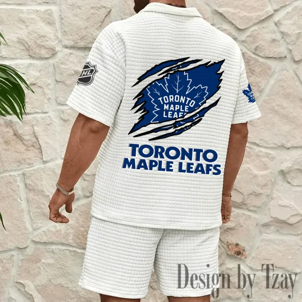 Toronto Maple Leafs Men's Waffle Knit Short Sleeve Slim Fit Soft Summer And Shorts BSPTWHZSS241 - Image 5