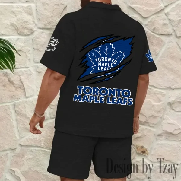 Toronto Maple Leafs Men's Waffle Knit Short Sleeve Slim Fit Soft Summer And Shorts BSPTWHZSS241 - Image 2