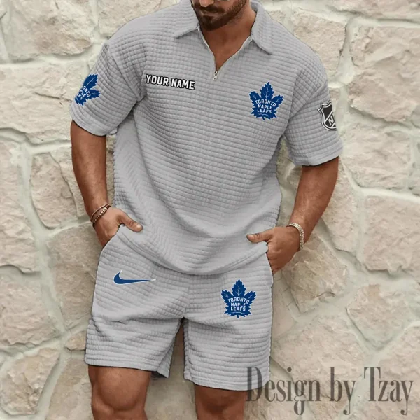 Toronto Maple Leafs Men's Waffle Knit Short Sleeve Slim Fit Soft Summer And Shorts BSPTWHZSS241 - Image 7