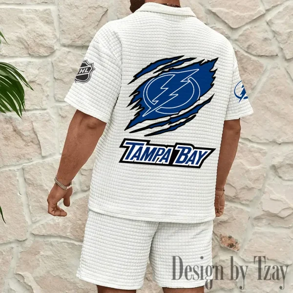 Tampa Bay Lightning Men's Waffle Knit Short Sleeve Slim Fit Soft Summer And Shorts BSPTWHZSS242 - Image 3
