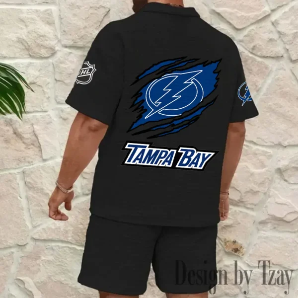Tampa Bay Lightning Men's Waffle Knit Short Sleeve Slim Fit Soft Summer And Shorts BSPTWHZSS242 - Image 6
