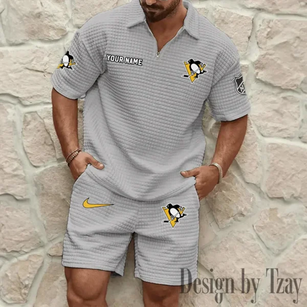 Pittsburgh Penguins Men's Waffle Knit Short Sleeve Slim Fit Soft Summer And Shorts BSPTWHZSS243