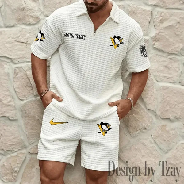 Pittsburgh Penguins Men's Waffle Knit Short Sleeve Slim Fit Soft Summer And Shorts BSPTWHZSS243 - Image 3