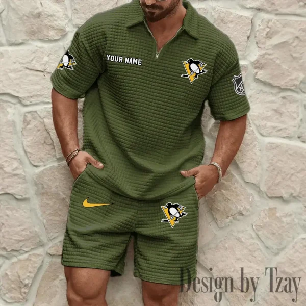 Pittsburgh Penguins Men's Waffle Knit Short Sleeve Slim Fit Soft Summer And Shorts BSPTWHZSS243 - Image 4