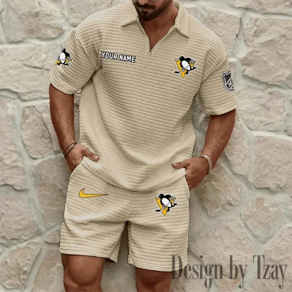 Pittsburgh Penguins Men's Waffle Knit Short Sleeve Slim Fit Soft Summer And Shorts BSPTWHZSS243 - Image 5