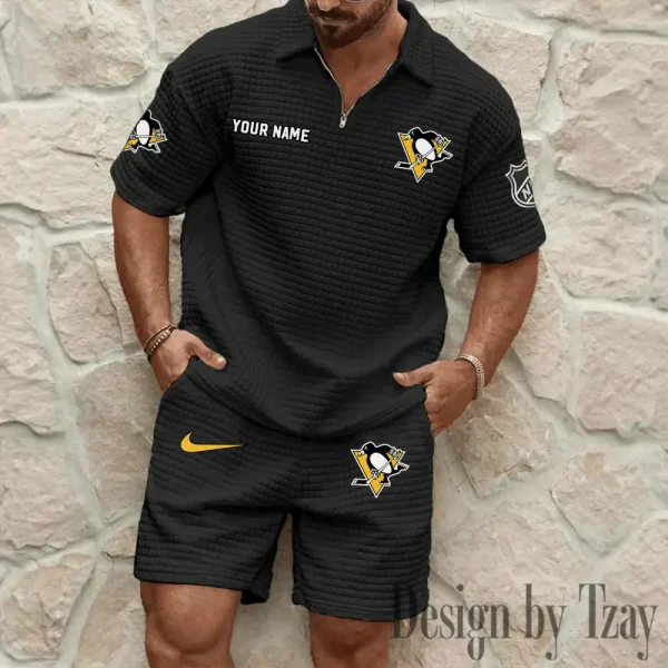 Pittsburgh Penguins Men's Waffle Knit Short Sleeve Slim Fit Soft Summer And Shorts BSPTWHZSS243 - Image 7