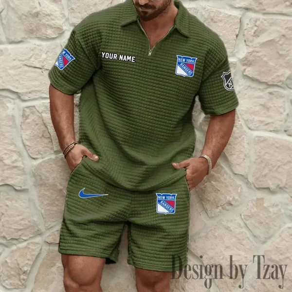 New York Rangers Men's Waffle Knit Short Sleeve Slim Fit Soft Summer And Shorts BSPTWHZSS245 - Image 3