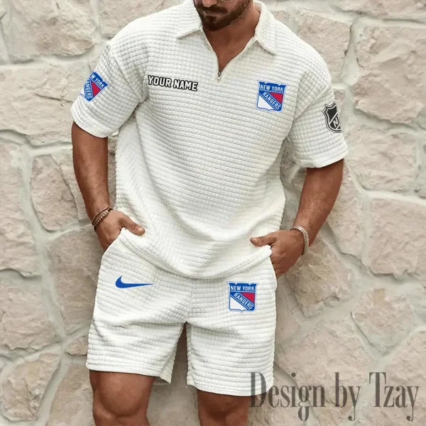 New York Rangers Men's Waffle Knit Short Sleeve Slim Fit Soft Summer And Shorts BSPTWHZSS245