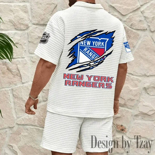 New York Rangers Men's Waffle Knit Short Sleeve Slim Fit Soft Summer And Shorts BSPTWHZSS245 - Image 2