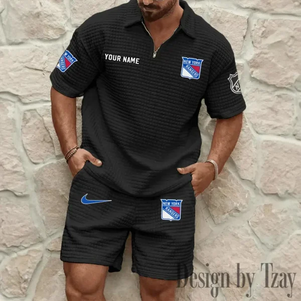 New York Rangers Men's Waffle Knit Short Sleeve Slim Fit Soft Summer And Shorts BSPTWHZSS245 - Image 4