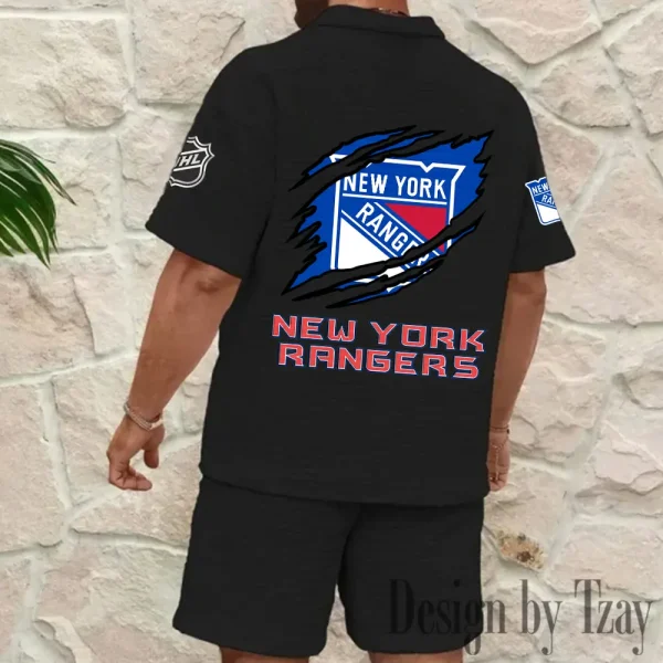 New York Rangers Men's Waffle Knit Short Sleeve Slim Fit Soft Summer And Shorts BSPTWHZSS245 - Image 5