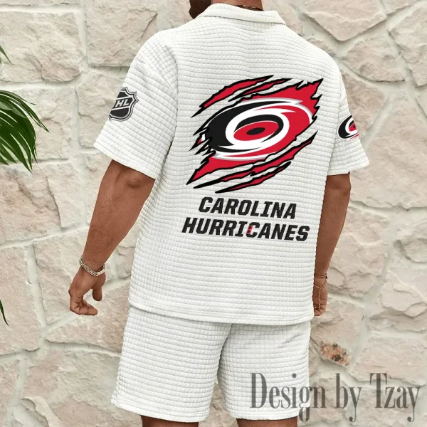 Carolina Hurricanes Men's Waffle Knit Short Sleeve Slim Fit Soft Summer And Shorts BSPTWHZSS246 - Image 4