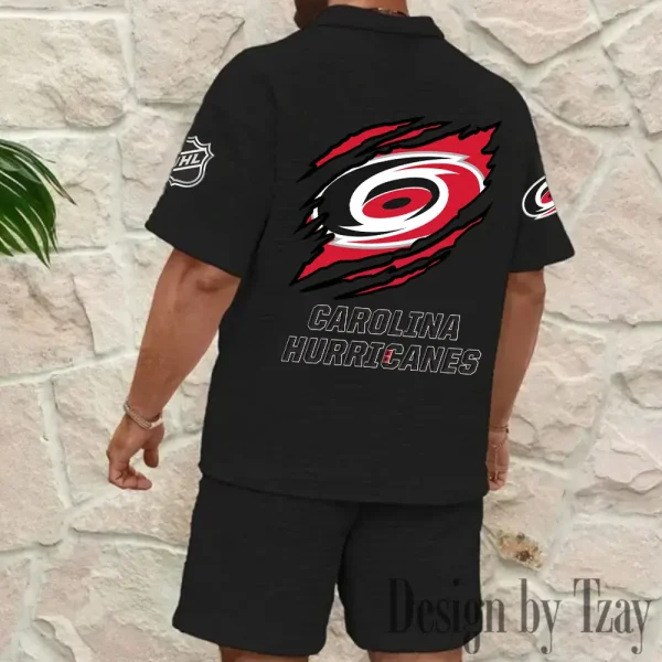 Carolina Hurricanes Men's Waffle Knit Short Sleeve Slim Fit Soft Summer And Shorts BSPTWHZSS246 - Image 2
