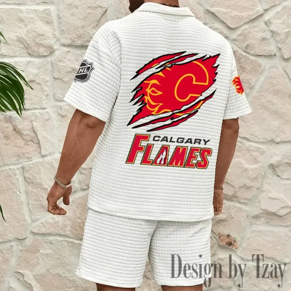 Calgary Flames Men's Waffle Knit Short Sleeve Slim Fit Soft Summer And Shorts BSPTWHZSS247 - Image 2