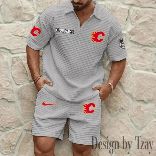Calgary Flames Men's Waffle Knit Short Sleeve Slim Fit Soft Summer And Shorts BSPTWHZSS247 - Image 4