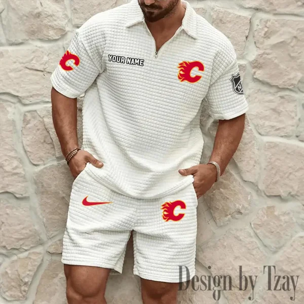 Calgary Flames Men's Waffle Knit Short Sleeve Slim Fit Soft Summer And Shorts BSPTWHZSS247 - Image 5