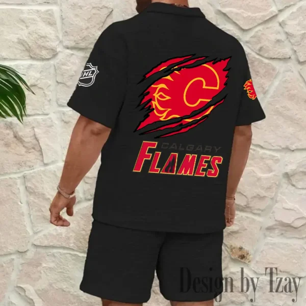 Calgary Flames Men's Waffle Knit Short Sleeve Slim Fit Soft Summer And Shorts BSPTWHZSS247 - Image 6