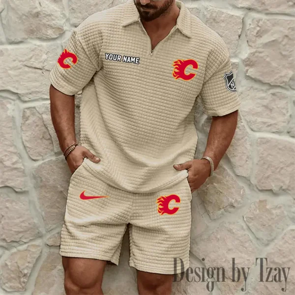 Calgary Flames Men's Waffle Knit Short Sleeve Slim Fit Soft Summer And Shorts BSPTWHZSS247 - Image 7