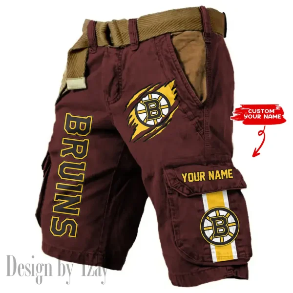 Boston Bruins Pocket Print Cargo Shorts (Belt Not Included) trending 2025 S9MCS368