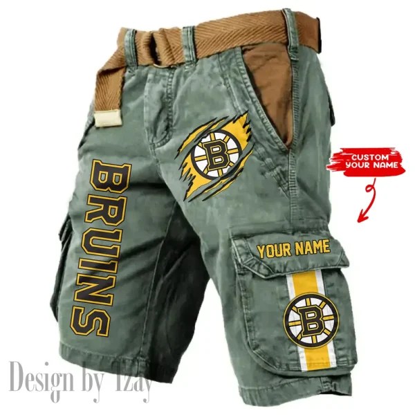 Boston Bruins Pocket Print Cargo Shorts (Belt Not Included) trending 2025 S9MCS368 - Image 2