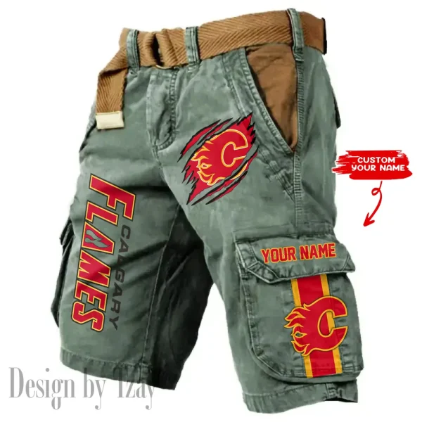 Calgary Flames Pocket Print Cargo Shorts (Belt Not Included) trending 2025 S9MCS370 - Image 2