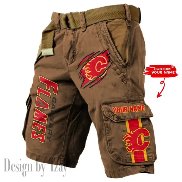 Calgary Flames Pocket Print Cargo Shorts (Belt Not Included) trending 2025 S9MCS370 - Image 4