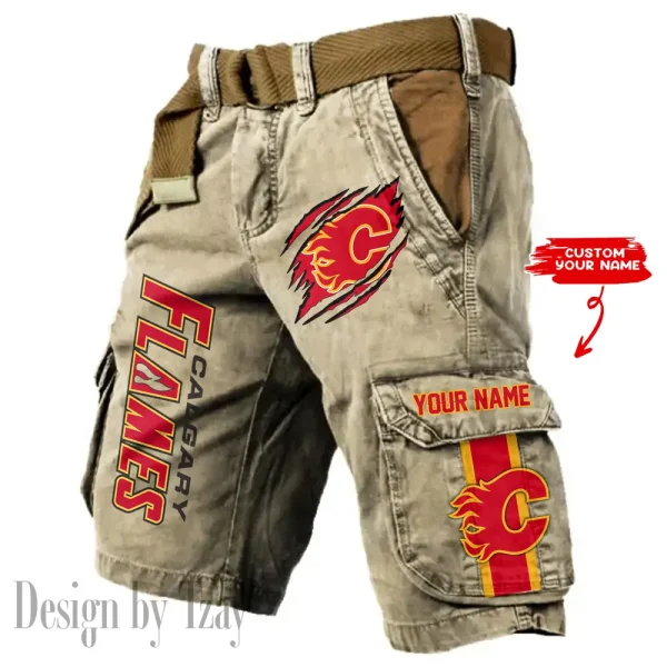 Calgary Flames Pocket Print Cargo Shorts (Belt Not Included) trending 2025 S9MCS370 - Image 5
