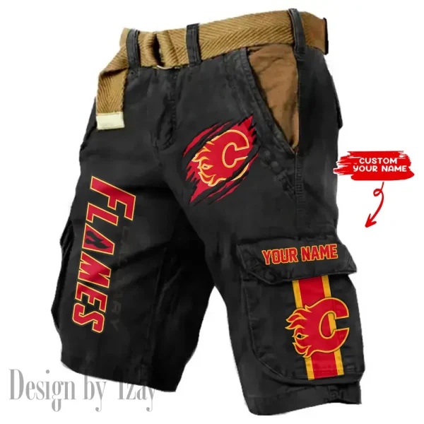 Calgary Flames Pocket Print Cargo Shorts (Belt Not Included) trending 2025 S9MCS370 - Image 6