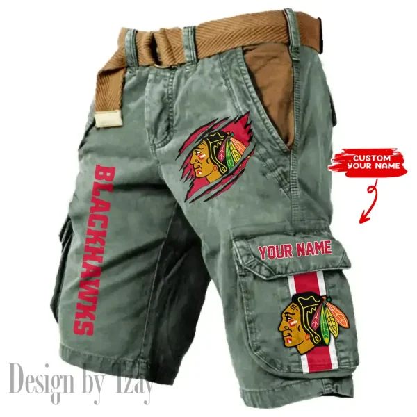 Chicago Blackhawks Pocket Print Cargo Shorts (Belt Not Included) trending 2025 S9MCS372 - Image 2