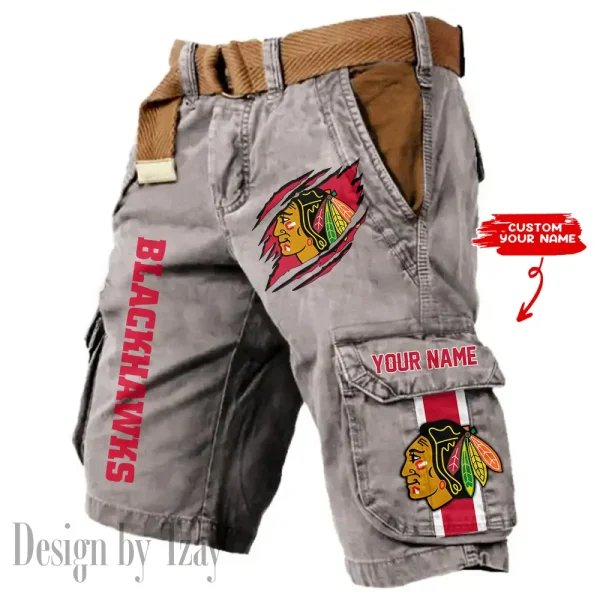Chicago Blackhawks Pocket Print Cargo Shorts (Belt Not Included) trending 2025 S9MCS372 - Image 3