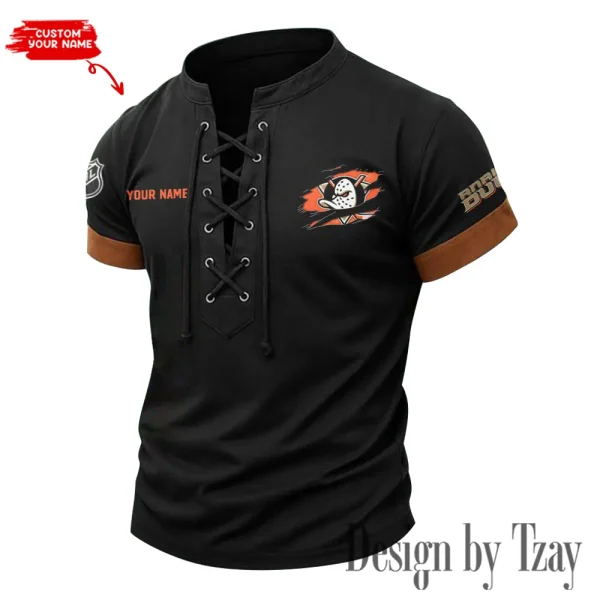 Anaheim Ducks Men Casual Lace-up Short Sleeve T-shirt New Design 2025 SPTMLUSTS065