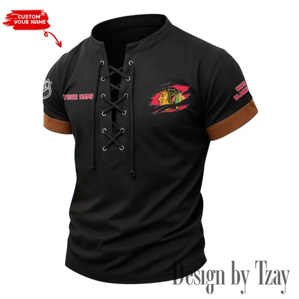 Chicago Blackhawks Men Casual Lace-up Short Sleeve T-shirt New Design 2025 SPTMLUSTS070 - Image 2