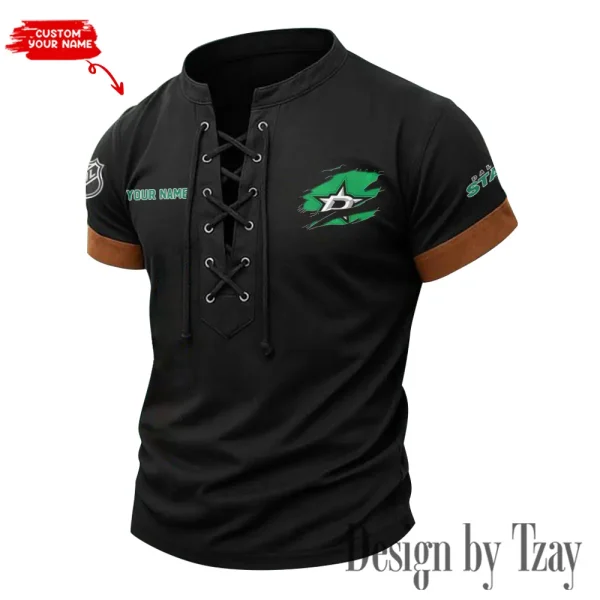 Dallas Stars Men Casual Lace-up Short Sleeve T-shirt New Design 2025 SPTMLUSTS073 - Image 2