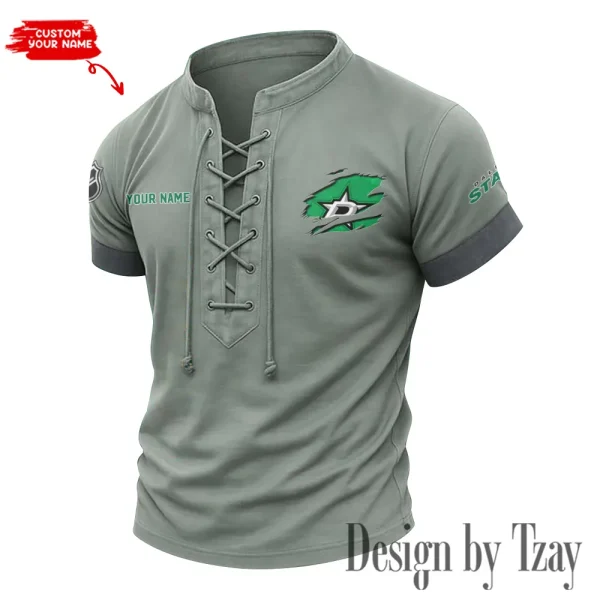 Dallas Stars Men Casual Lace-up Short Sleeve T-shirt New Design 2025 SPTMLUSTS073 - Image 3