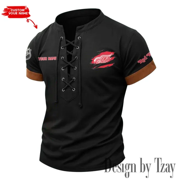 Detroit Red Wings Men Casual Lace-up Short Sleeve T-shirt New Design 2025 SPTMLUSTS074 - Image 2