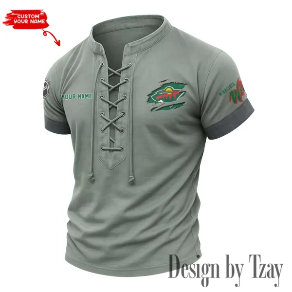 Minnesota Wild Men Casual Lace-up Short Sleeve T-shirt New Design 2025 SPTMLUSTS078 - Image 2