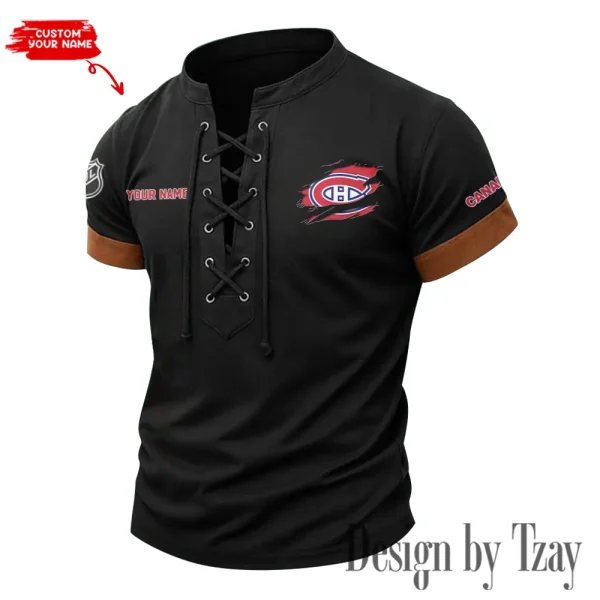 Montreal Canadiens Men Casual Lace-up Short Sleeve T-shirt New Design 2025 SPTMLUSTS079