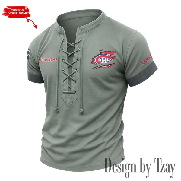 Montreal Canadiens Men Casual Lace-up Short Sleeve T-shirt New Design 2025 SPTMLUSTS079 - Image 2