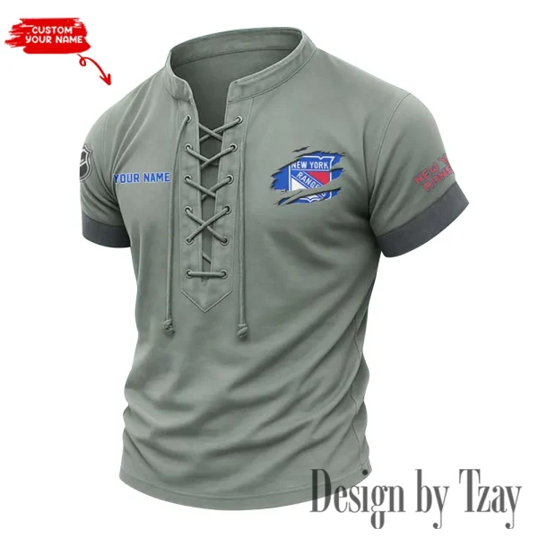 New York Rangers Men Casual Lace-up Short Sleeve T-shirt New Design 2025 SPTMLUSTS083 - Image 3