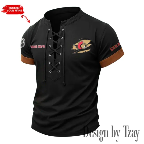 Ottawa Senators Men Casual Lace-up Short Sleeve T-shirt New Design 2025 SPTMLUSTS084 - Image 2