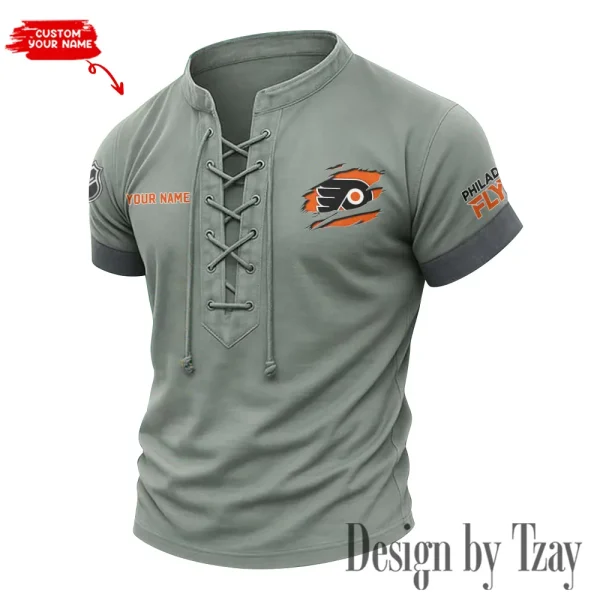Philadelphia Flyers Men Casual Lace-up Short Sleeve T-shirt New Design 2025 SPTMLUSTS085 - Image 2