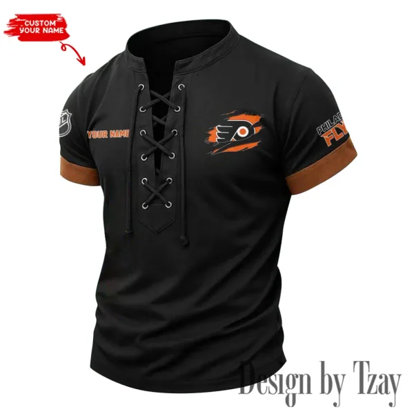 Philadelphia Flyers Men Casual Lace-up Short Sleeve T-shirt New Design 2025 SPTMLUSTS085 - Image 3