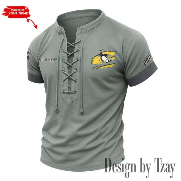 Pittsburgh Penguins Men Casual Lace-up Short Sleeve T-shirt New Design 2025 SPTMLUSTS086