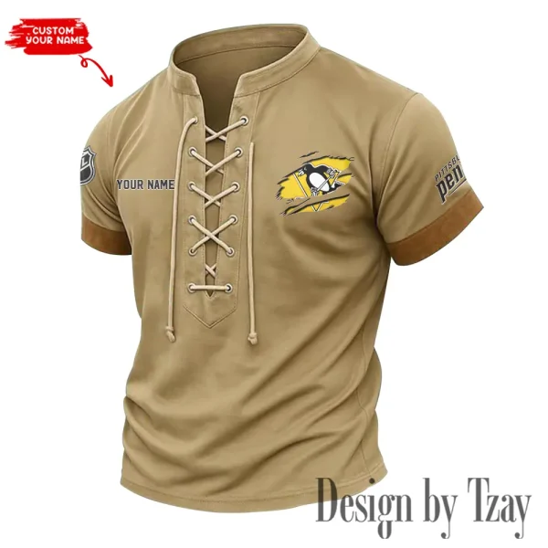 Pittsburgh Penguins Men Casual Lace-up Short Sleeve T-shirt New Design 2025 SPTMLUSTS086 - Image 2