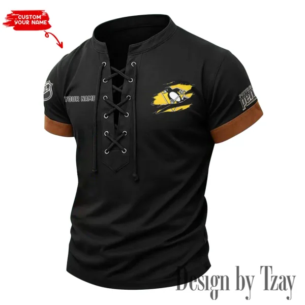 Pittsburgh Penguins Men Casual Lace-up Short Sleeve T-shirt New Design 2025 SPTMLUSTS086 - Image 3